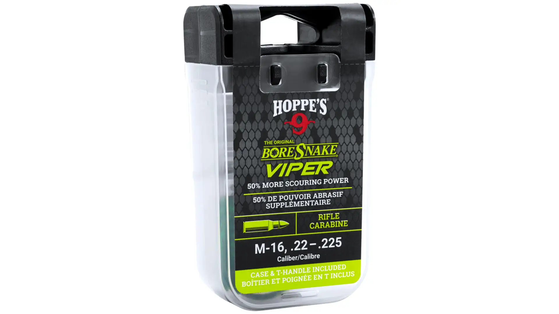 Hoppe's BORESNAKE® VIPER Reinigungsschnur für Gewehre, zeigt effiziente Laufreinigung mit integrierten Bürsten.