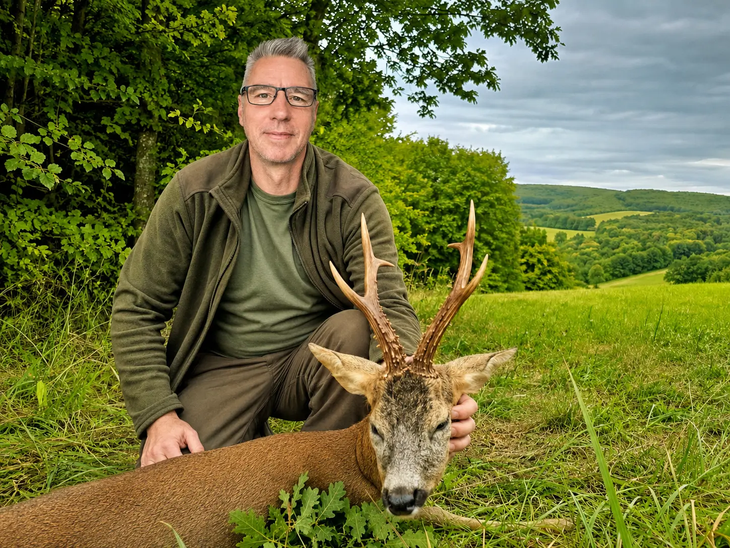 hirsch-kroatien Carsten von JAGD TOTAL mit erlegtem Rehbock im Revier in Nordkroatien